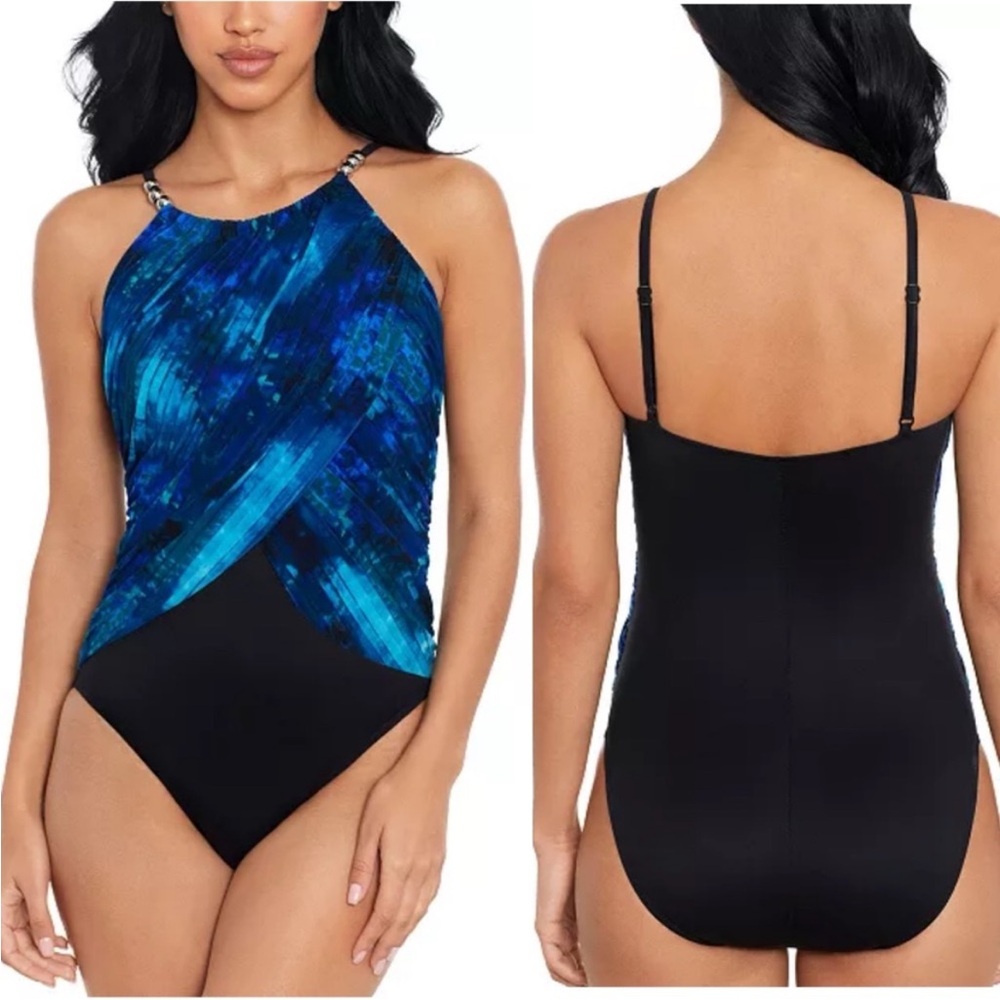 Magicsuit Women's Hazy Daze Lisa One Piece Swimsuit Size 16 Blue‎ Black NWOT